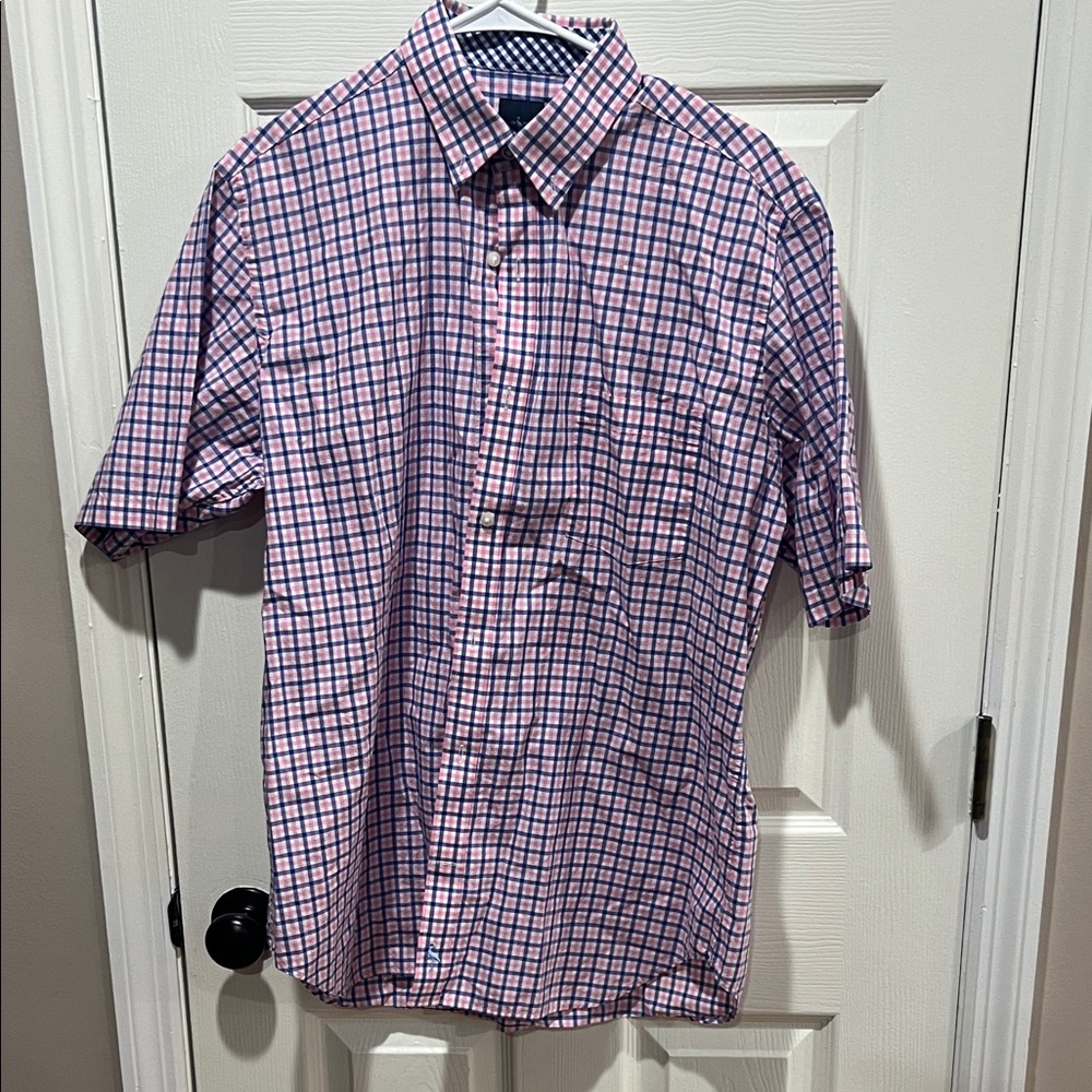 Tailorbyrd Casual Pink and Blue Plaid Shirt Mens Large Like new
